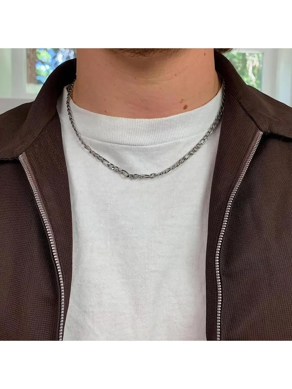 Cyber Vintage Y2K Style Grunge Figaro Stainless Steel Silver Chain Necklace